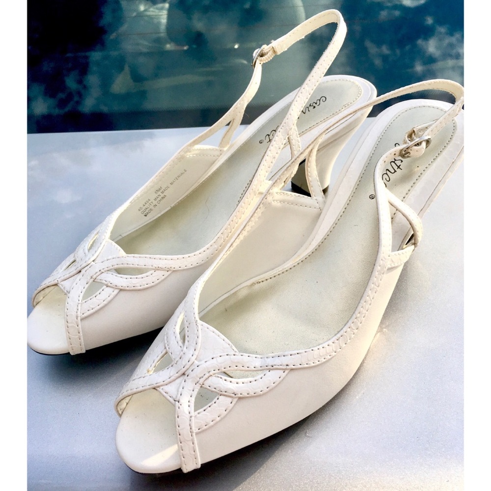 White Kitten Open-Toe Heels